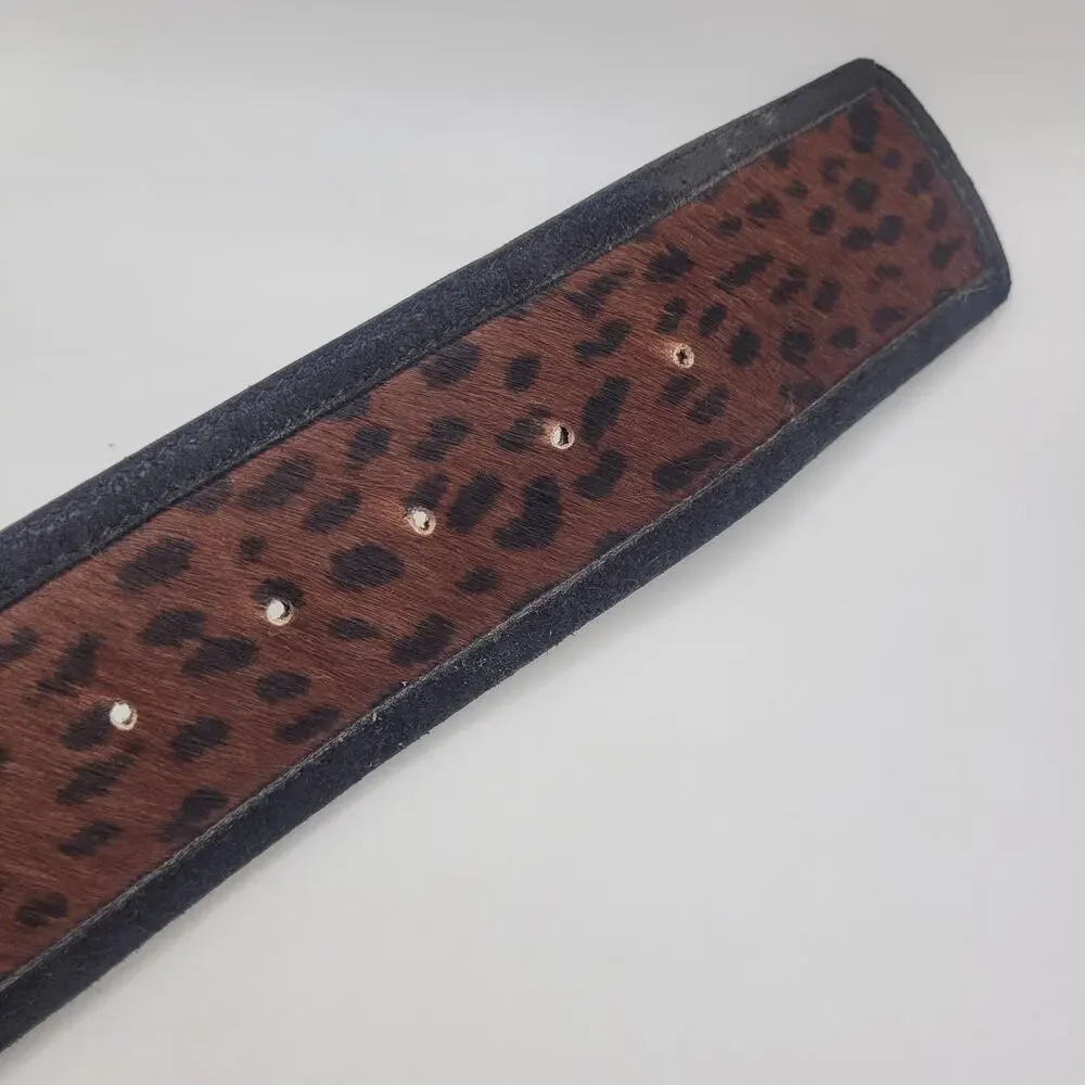 Vintage Echo Belt Medium Brown Leather Wide Leopard Print Waist Statement